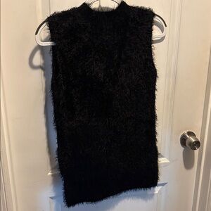 Super Soft Hi-Lo Eyelash Knit Sleeveless Mock Turtleneck Sweater, sz S Black